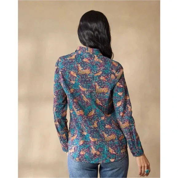 Sundance Woodsong Joy Rabbit Bird Western Boho Shirt Blue Purple Size M #2077 - Picture 2 of 8